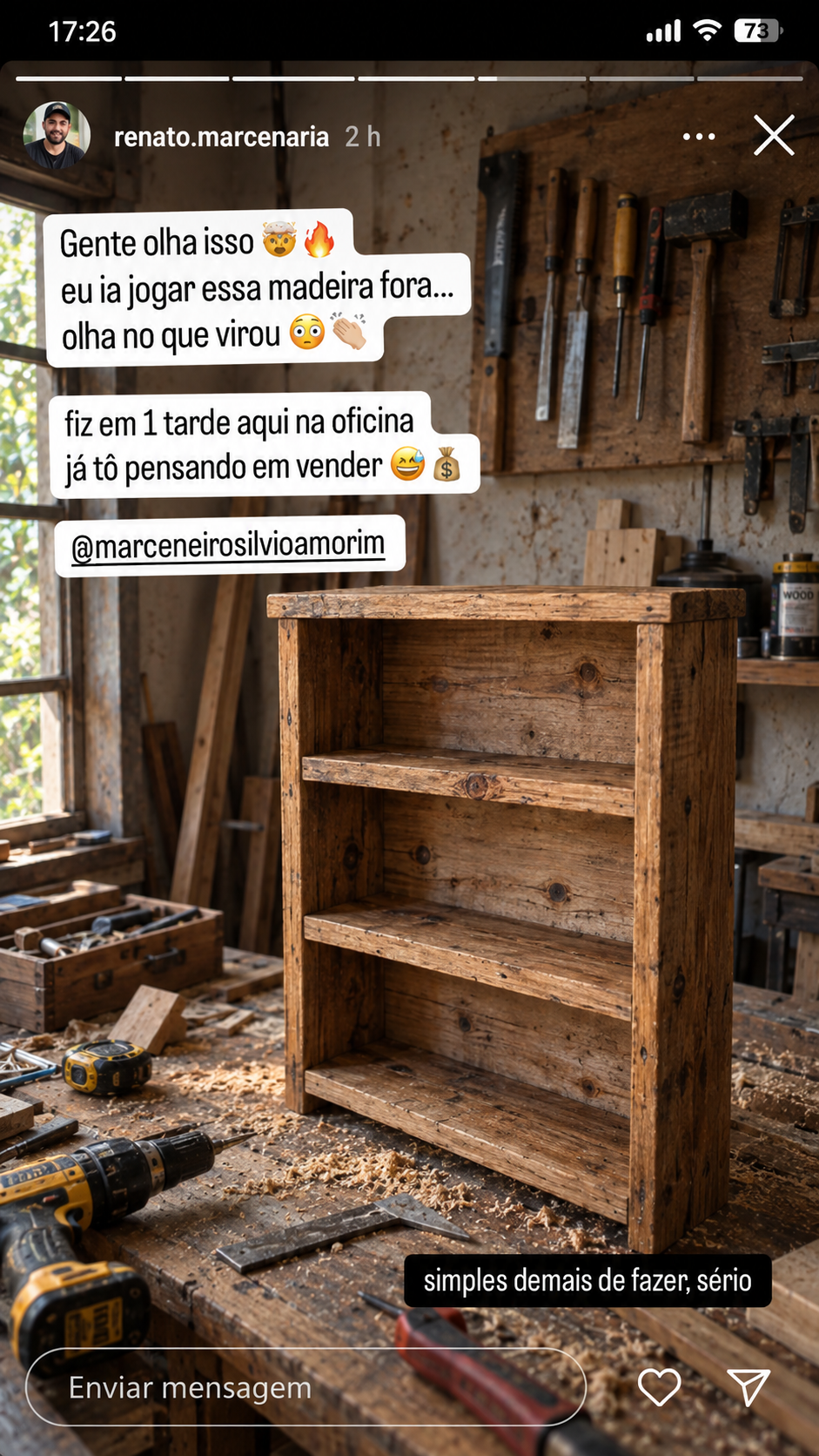 Relato de aluno mostrando um projeto rústico concluído 1